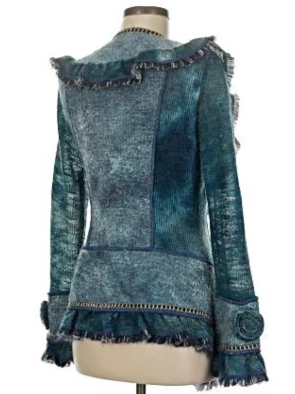Stylish Boston Proper Teal Textured Wrap Cardigan Jacket Rosette Detail Size M - Picture 5 of 12